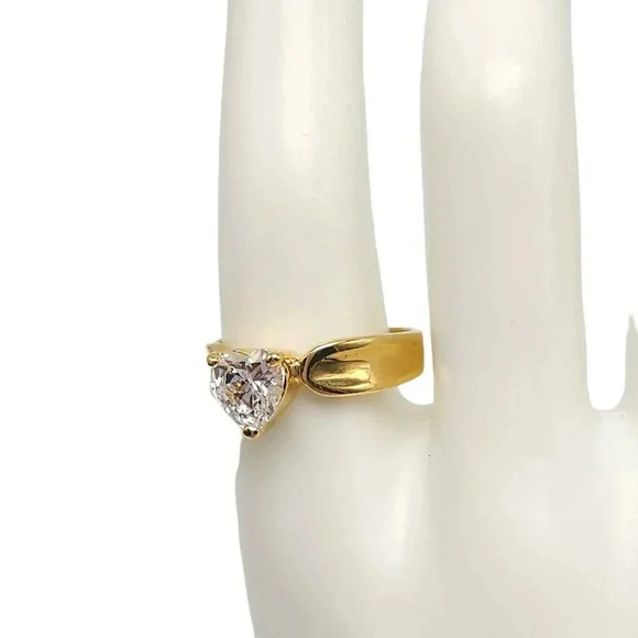 Clear Rhinestone Heart Shaped Gold Vermeil Over Sterling Silver Ring Size 8.5 - Picture 2 of 5